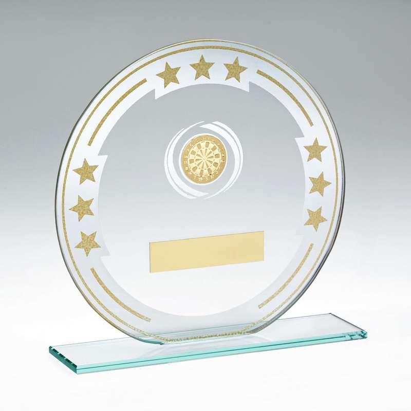 JADE/SILVER/GOLD ROUND GLASS WITH DARTS INSERT AND PLATE – 5.5in