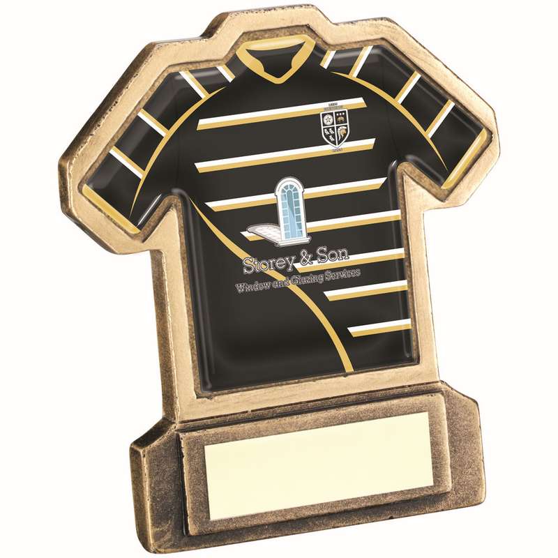 BRZ/GOLD RESIN RUGBY SHIRT WITH PLATE – (SHIRT C) 4.5in